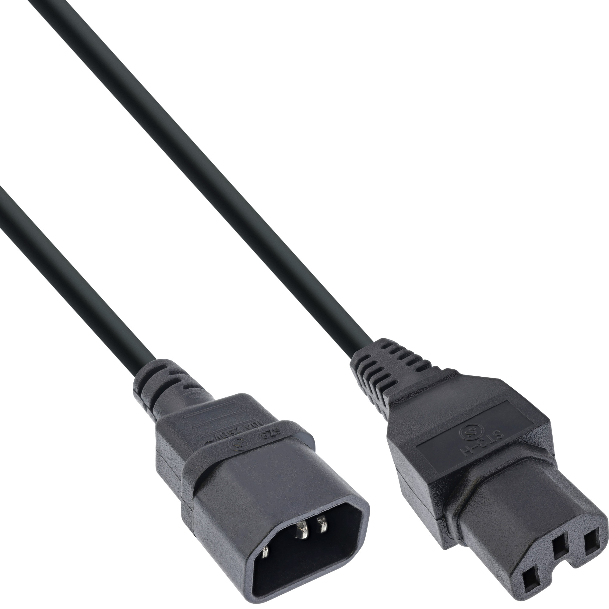 20er Bulk-Pack InLine® Netzkabelverlängerung, Warmgerätestecker gerade C15 auf Buchse gerade C14, 3m, schwarz
