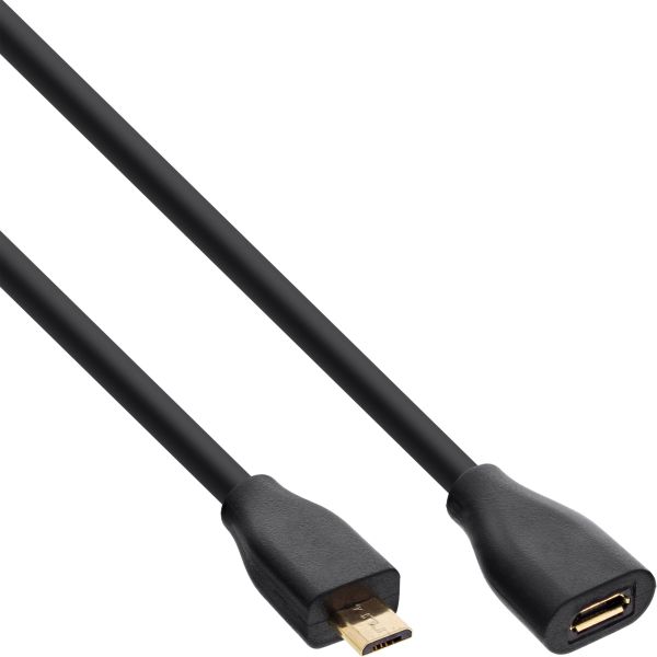 InLine® Micro-USB Verlängerung, USB 2.0 Micro-B Stecker auf Buchse, schwarz, vergoldete Kontakte, 5m
