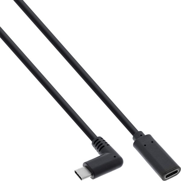 InLine® USB 3.2 Kabel, USB Typ-C Verlängerung, Stecker gewinkelt auf Buchse, schwarz, 0,5m