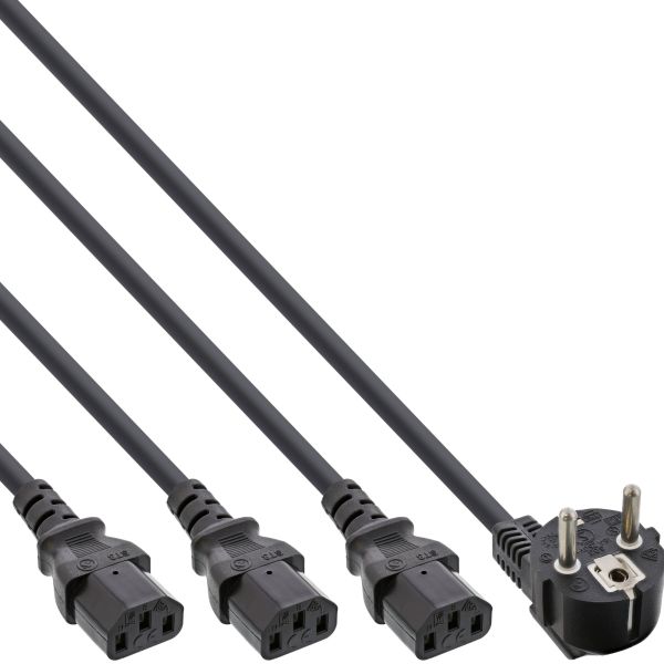 InLine® Netz-Y-Kabel, 1x Schutzkontaktstecker zu 3x Kaltgerätestecker, Version 1 (2m+1/2/3m)