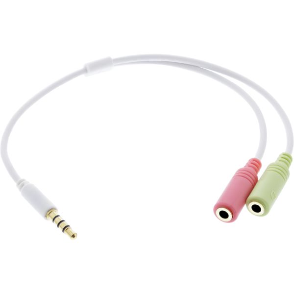 InLine® Audio Headset Adapterkabel, 3,5mm Klinke Stecker 4pol. an 2x 3,5mm Klinke Buchse, weiß, 0,25