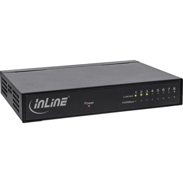 InLine® Netzwerk Switch 8-Port, Gigabit Ethernet, 10/100/1000MBit/s, Desktop, Metall, lüfterlos, ges