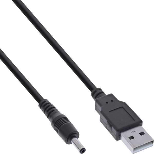 InLine® USB DC Stromadapterkabel, USB A Stecker zu DC 3,5x1,35mm Hohlstecker, schwarz, 3m