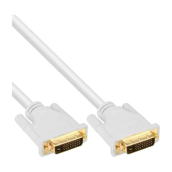 InLine® DVI-D Kabel, digital 24+1 Stecker / Stecker, Dual Link, weiß / gold, 3m