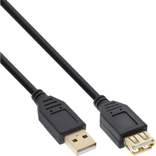 InLine® USB 2.0 Verlängerung, Stecker / Buchse, Typ A, schwarz, Kontakte gold, 3m