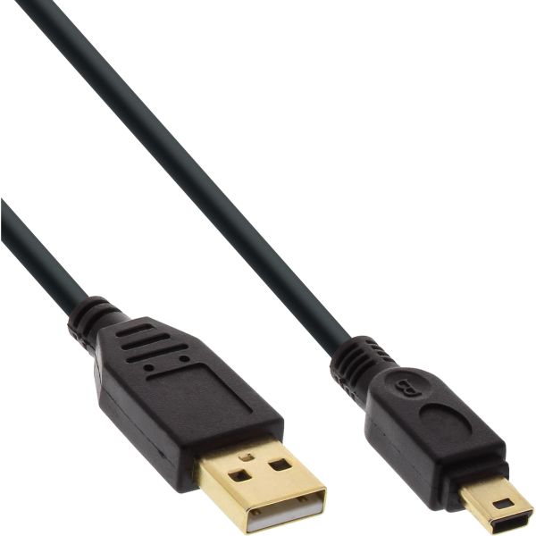 InLine® USB 2.0 Mini-Kabel, USB A Stecker an Mini-B Stecker (5pol.), schwarz, vergoldete Kontakte, 5