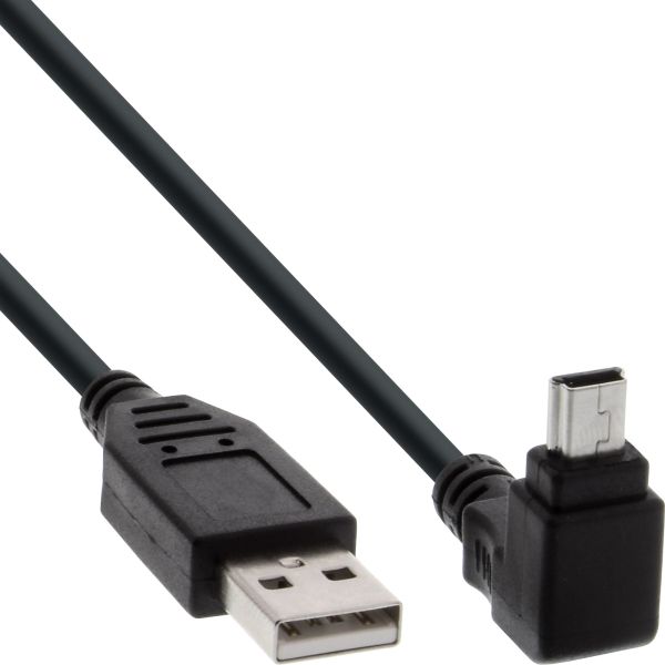 InLine® USB 2.0 Mini-Kabel, Stecker A an Mini-B Stecker (5pol.) oben abgewinkelt 90°, schwarz, 2m