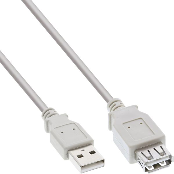 InLine® USB 2.0 Verlängerung, Stecker / Buchse, Typ A, beige/grau, 2m