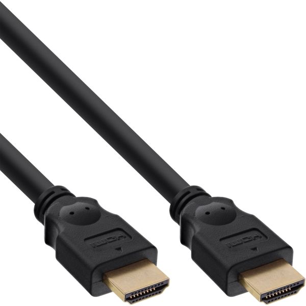 InLine® HDMI Kabel, HDMI-High Speed, Stecker / Stecker, verg. Kontakte, schwarz, 0,5m