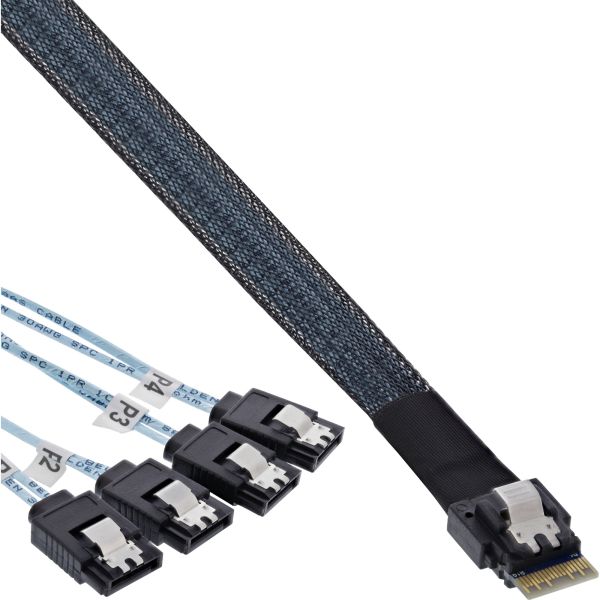 InLine® Slim SAS Kabel, SFF-8654 zu 4x SATA 7-pin, 12Gb/s, 1m