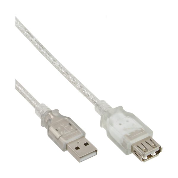 InLine® USB 2.0 Verlängerung, Stecker / Buchse, Typ A, transparent, 3m