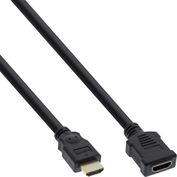 InLine® HDMI Verlängerung, HDMI-High Speed, Stecker / Buchse, schwarz, vergoldete Kontakte, 2m