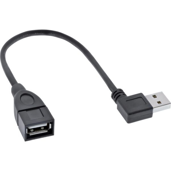 InLine® Smart USB 2.0 Verlängerung gewinkelt, Stecker / Buchse, Typ A, schwarz, 0,2m