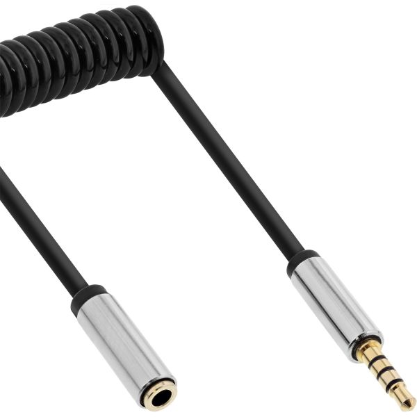 InLine® Slim Audio Spiralkabel Klinke 3,5mm ST/BU, 4-polig, Stereo, 2m