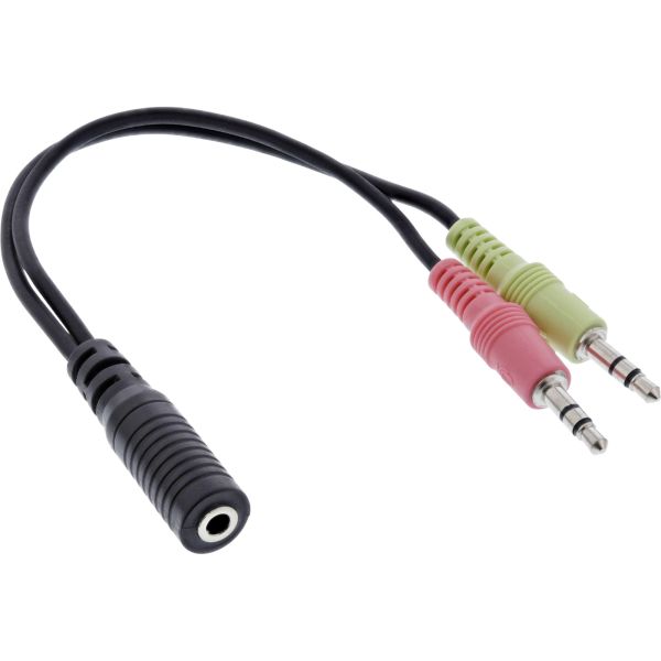 InLine® Audio Headset Adapterkabel, 2x 3,5mm Klinke Stecker an 3,5mm Klinke Buchse 4pol. OMTP, 0,15m