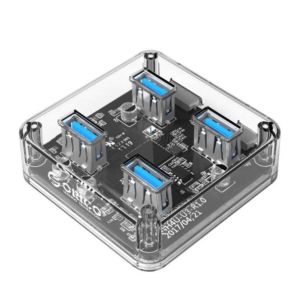 Transparent-Hub mit vier USB-3.0-Ports - 5 Gbps - Spezieller LED-Anzeige