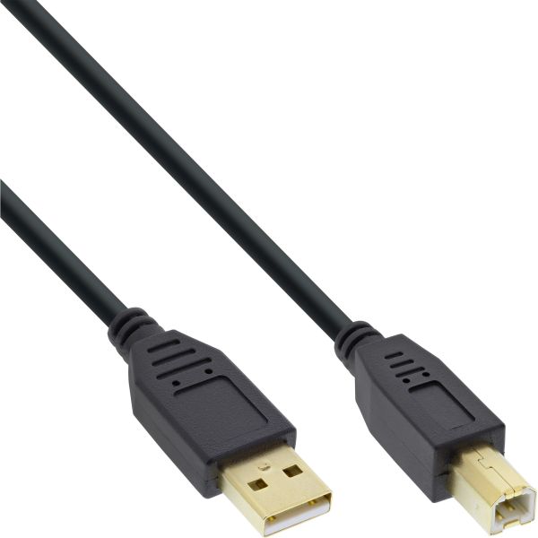 InLine® USB 2.0 Kabel, A an B, schwarz, Kontakte gold, 10m