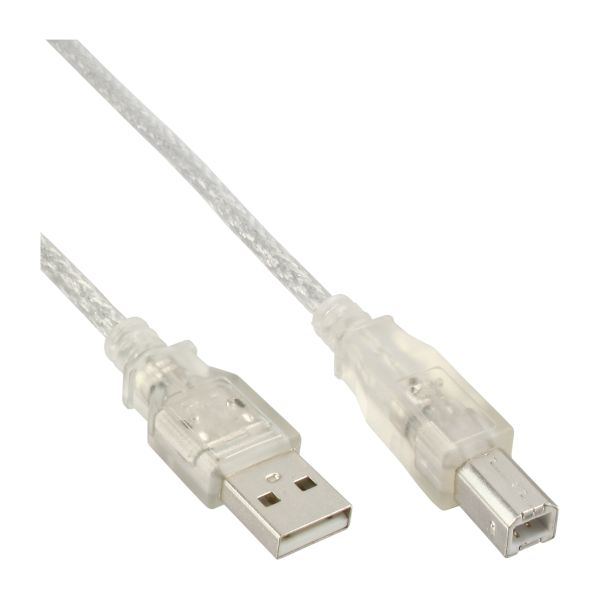 InLine® USB 2.0 Kabel, A an B, transparent, 5m