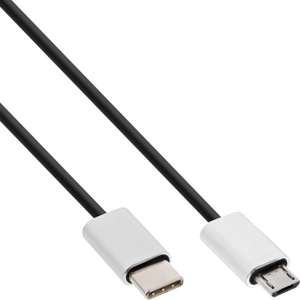 InLine® USB 2.0 Kabel, Typ C Stecker an Micro-B Stecker, schwarz/Alu, flexibel, 1,5m