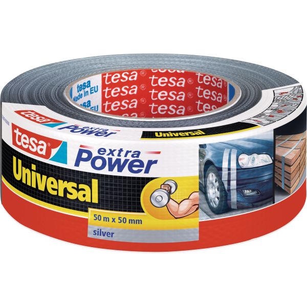 tesa extra power universal, 50m x 50mm, gewebeverstärktes Folienband, 56389-00000-13, silber