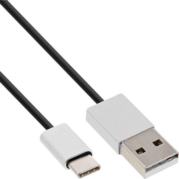 InLine® USB 2.0 Kabel, Typ C Stecker an A Stecker, schwarz/Alu, flexibel, 5m