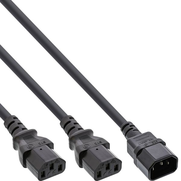 InLine® Netz-Y-Kabel, Kaltgeräte, 1x IEC-C14 auf 2x IEC-C13, 5m