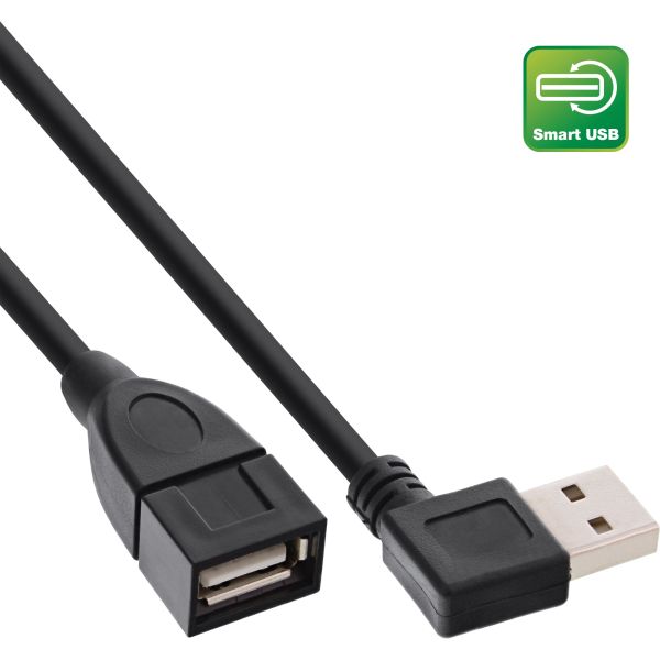 InLine® Smart USB 2.0 Verlängerung gewinkelt, Stecker / Buchse, Typ A, schwarz, 2m