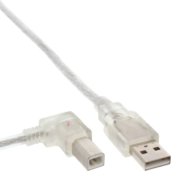 InLine® USB 2.0 Kabel, A an B links abgewinkelt, transparent, 5m