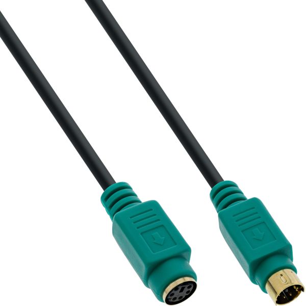 InLine® PS/2 Verlängerung, Stecker / Buchse, PC99, Kabel schwarz, Stecker grün, Kontakte gold, 3m