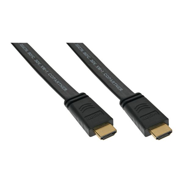 InLine® HDMI Flachkabel, HDMI-High Speed mit Ethernet, verg. Kontakte, schwarz, 1m
