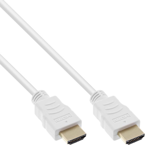 InLine® HDMI Kabel, HDMI-High Speed mit Ethernet, Premium, Stecker / Stecker, weiß / gold, 0,5m